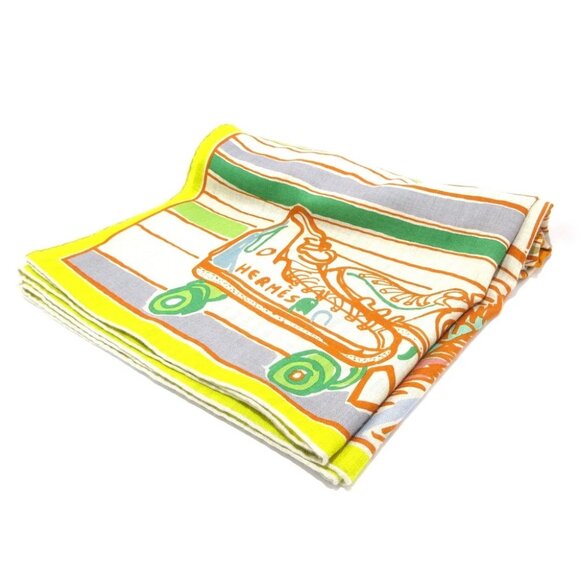 HERMES Carrejean/Shawl Carre 140 - Orange Green Multi Cashmere Silk Scarf - Picture 1 of 6